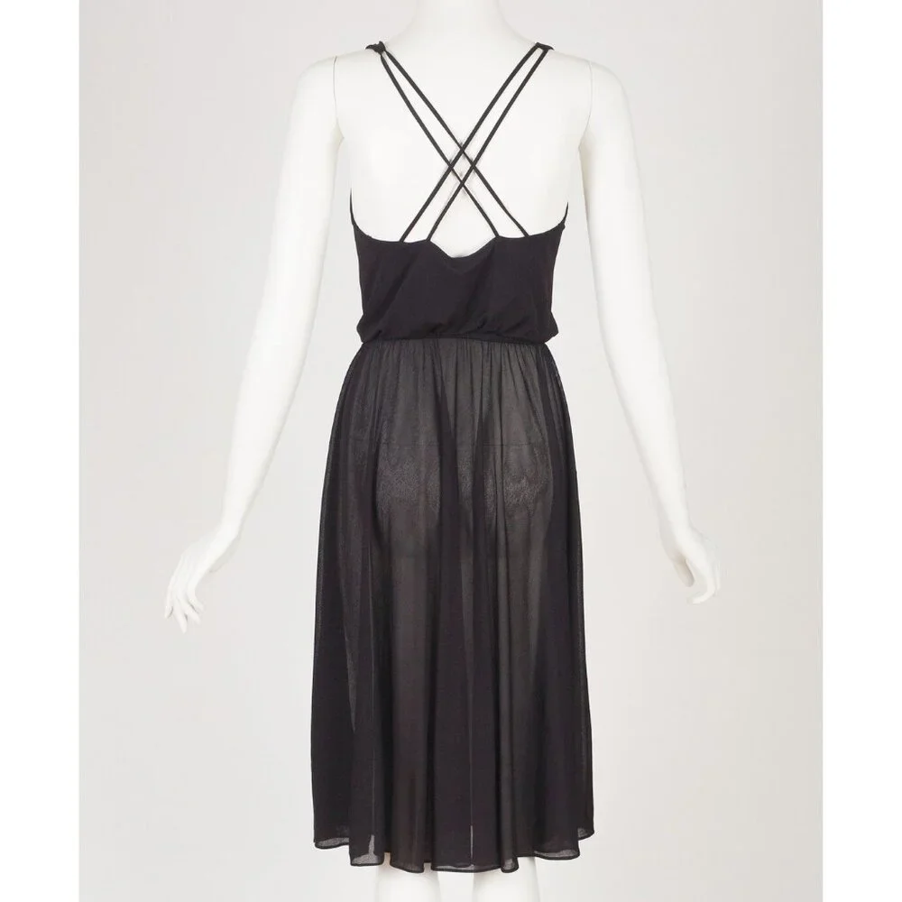 1970s Vintage Beaded Butterfly Black Jersey Cross Back Disco Dress Sz XS - Picture 5 of 5